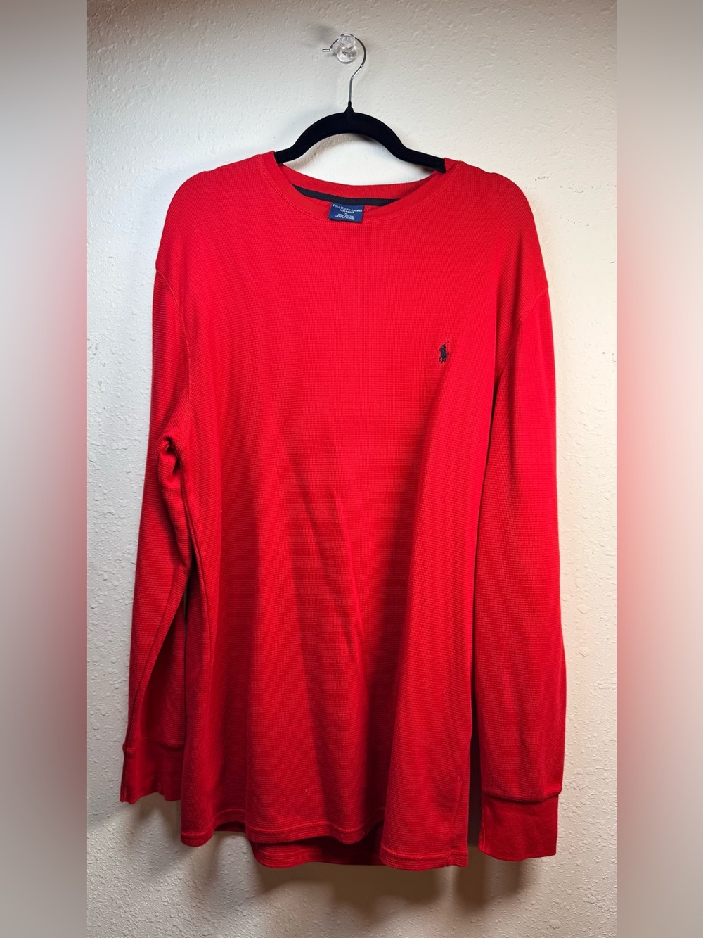 Polo Ralph Lauren Red Waffle Knit Thermal Long Sleeve Sleepwear Shirt - Picture 2 of 8